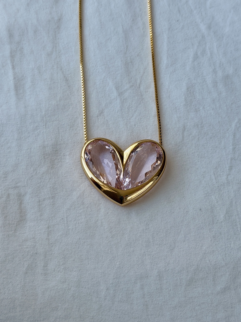 Stoned Heart Necklace - 18k Gold Plated - Kunzite
